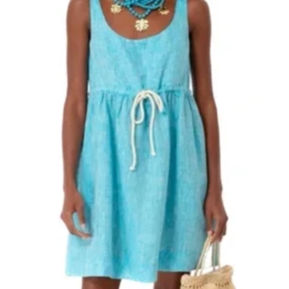 Pomander Place Aqua Linen Mini-Dress